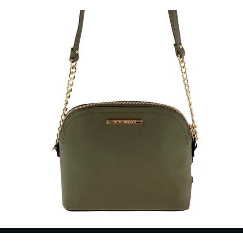 Steve Madden Olive Sage Green Dome Crossbody Bag with Gold-Tone Hardware